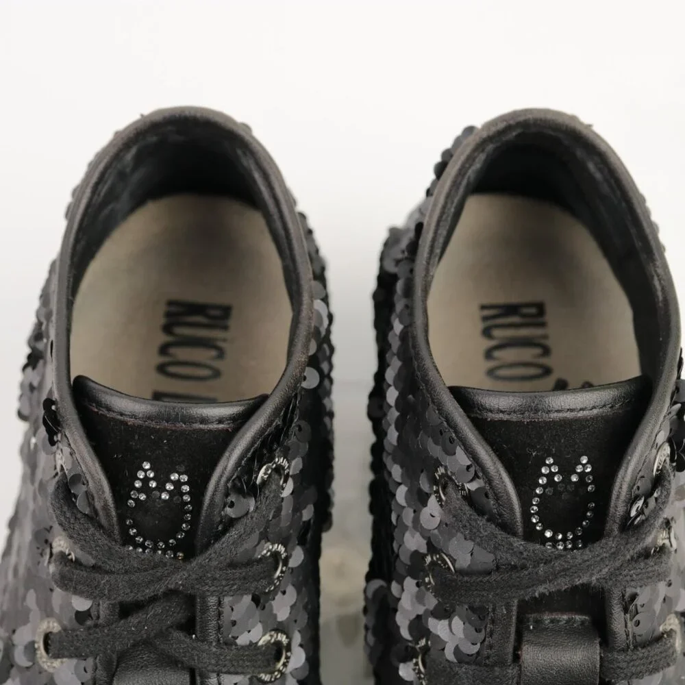 RUCOLINE Womens Sneaker Size 36 6 Black Leather Sequins Star Studs Platform Shoe